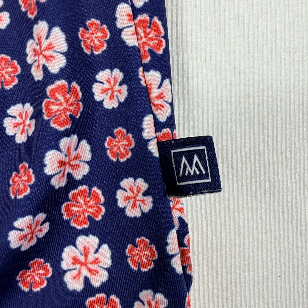 Mizzen + Main Polo Shirt S Navy Blue Floral Short Sleeve Trim Fit Performance - Picture 11 of 11
